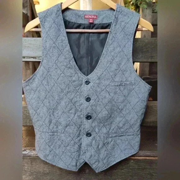 Merona Men's Gray Quilted Cotton Vest | Size Small - Picture 1 of 5